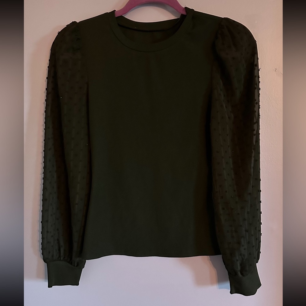 Black Ribbed Long Sheer Shelve Blouse